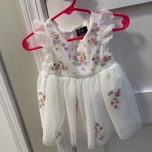 White Floral Embroidered Tulle Dress for Girls